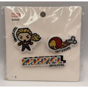 Marvel Kawaii Embroidered Pin Patch Set Captain Marvel Iron Man Logo 3pc Miniso